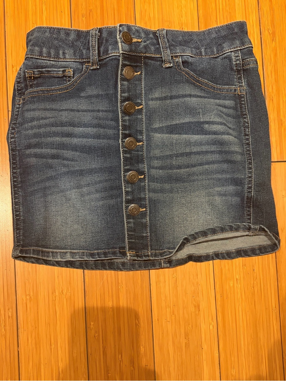 SO Dark Blue Button-Front Denim Mini Skirt